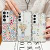 Floral Print Diamond Frame Phone Case For Samsung S25 Edge S24 FE S23 Ultra S22 A56 A36 A16 A15 A55 A35 Clear Shockproof Soft Silicone Cover