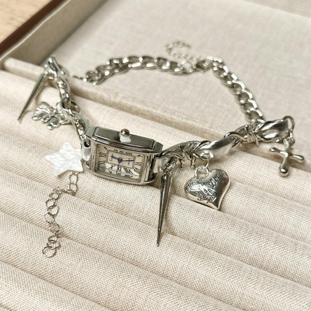 Heart Gothic Rivet Necklace Cross Y2K Tassel Necklace Vintage Watches Pedant Choker Girls