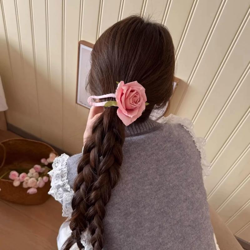 

Имитация розы, заколка для волос в форме утиного клюва для весны и лета, милая полусобранная заколка для волос, головной убор на затылок розовый