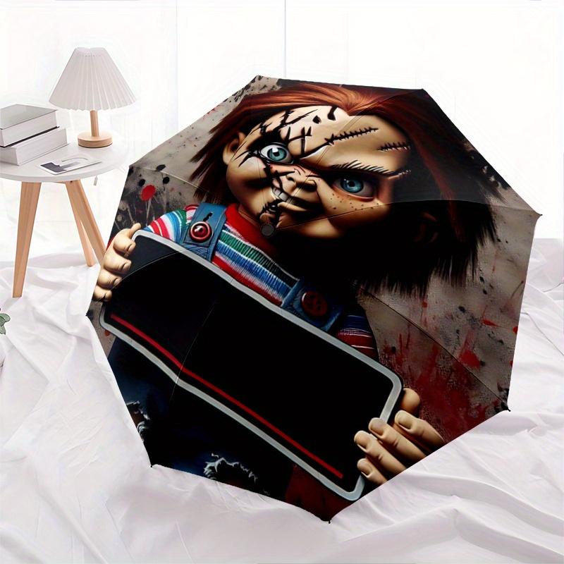 1pc Chucky s Creepy Corner Durable Cartoon Folding Umbrella, Portable Compact Umbrella for Men and Women Y017