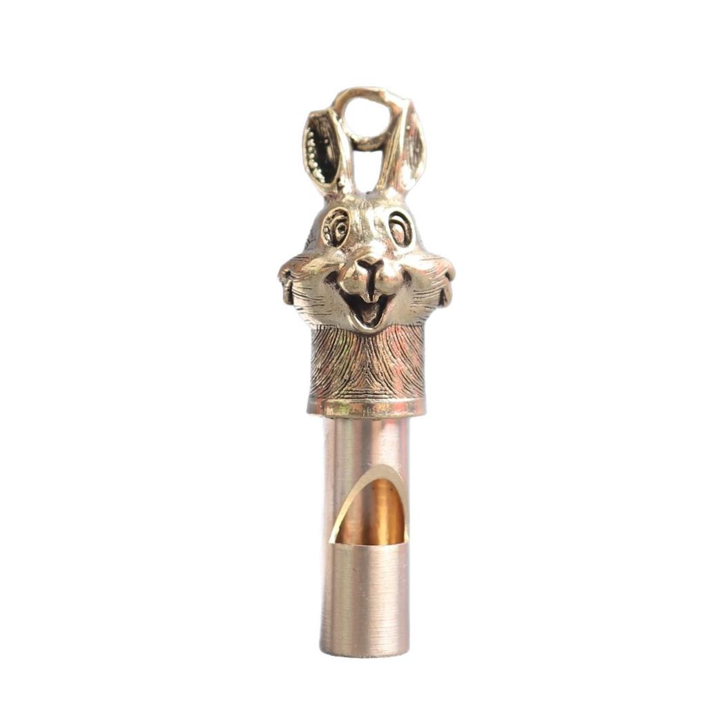 Rabbit Head Brass Whistle Keychain - Zodiac Outdoor Survival Pendant