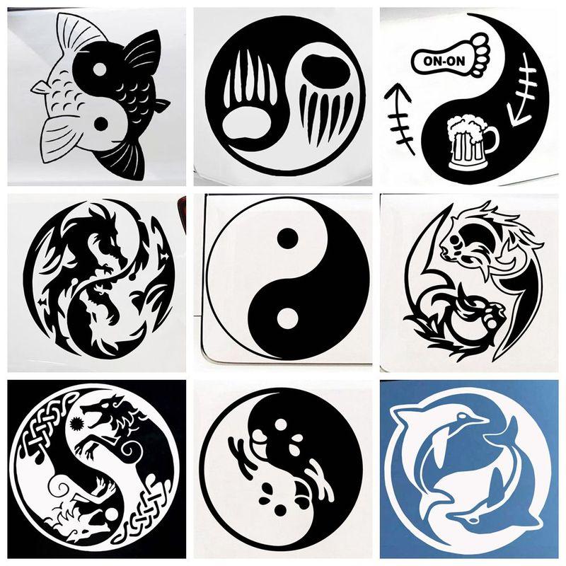 Fashion Yin And Yang Animals Car Sticker Styling Engine Hood Motorcycle Decal Decor Mural Vinyl Covers Autosticker Car-Styling