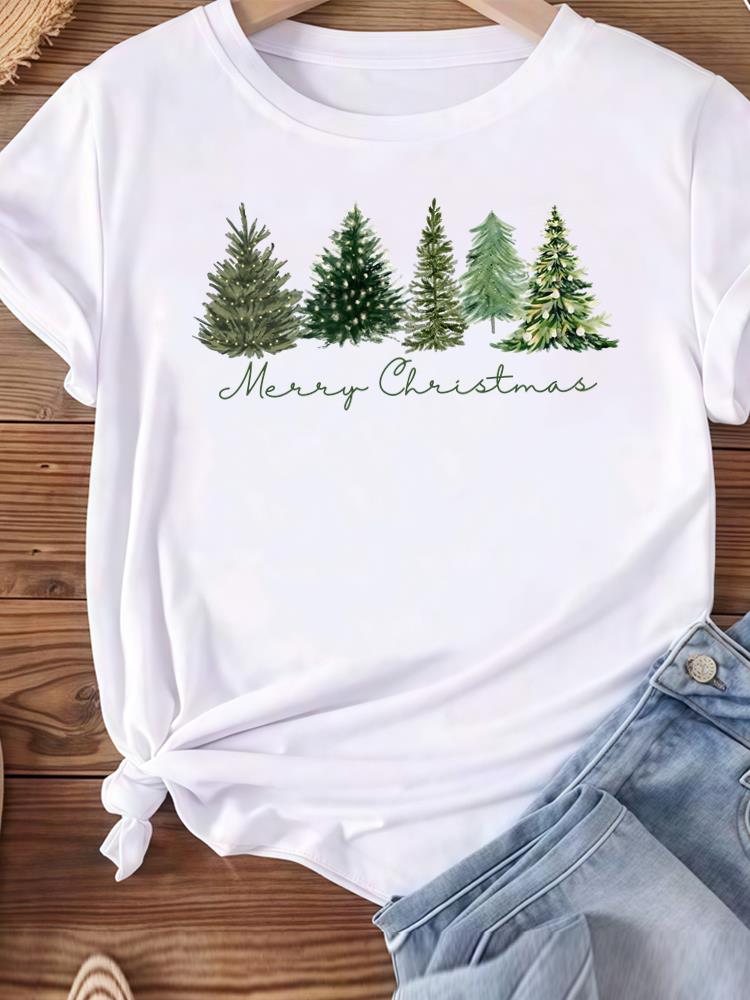 (Asian Size) lovely happy new year Women's Top T Tee merry Christmas festival O-neck Clothing  Print Fashion ladies Graphic T-shirts