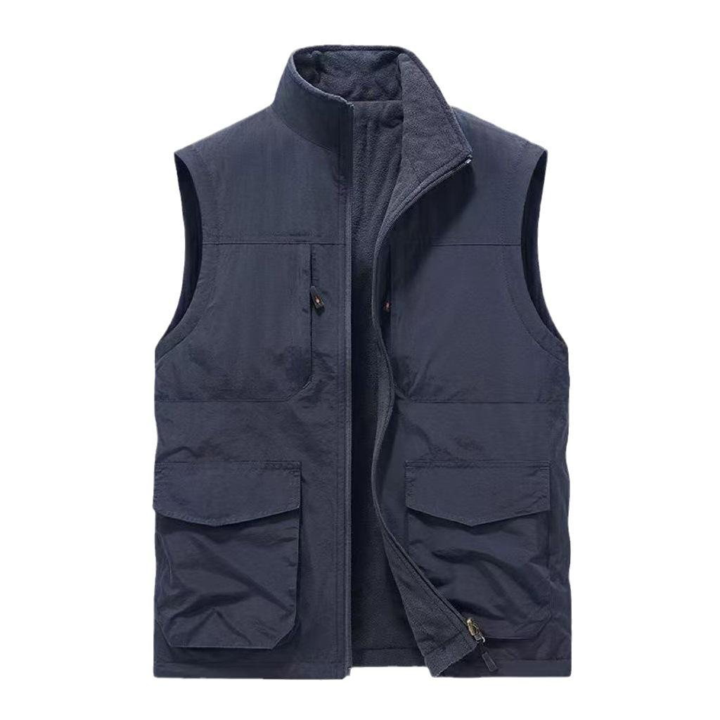 Double-sided Wear New Multi-pocket Vest Men's Winter Velvet Vest Plus Size Fleece Vest Jacket