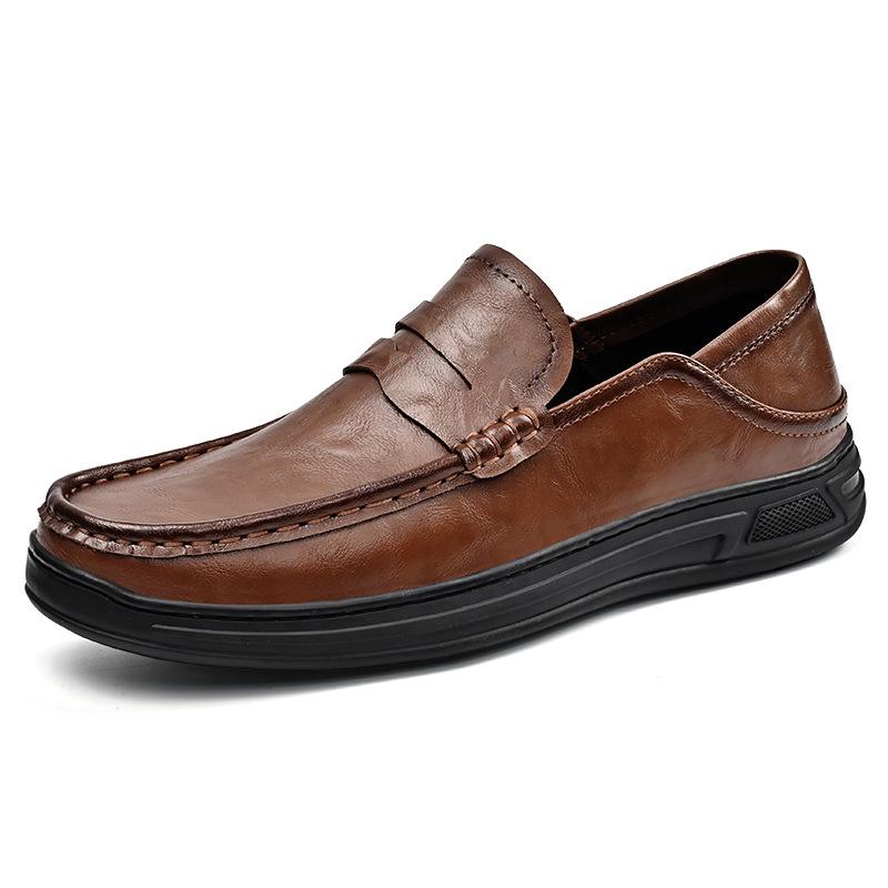Men s Large Genuine Leather Slip-On Casual Shoes with Thick Sole 45 коричневый