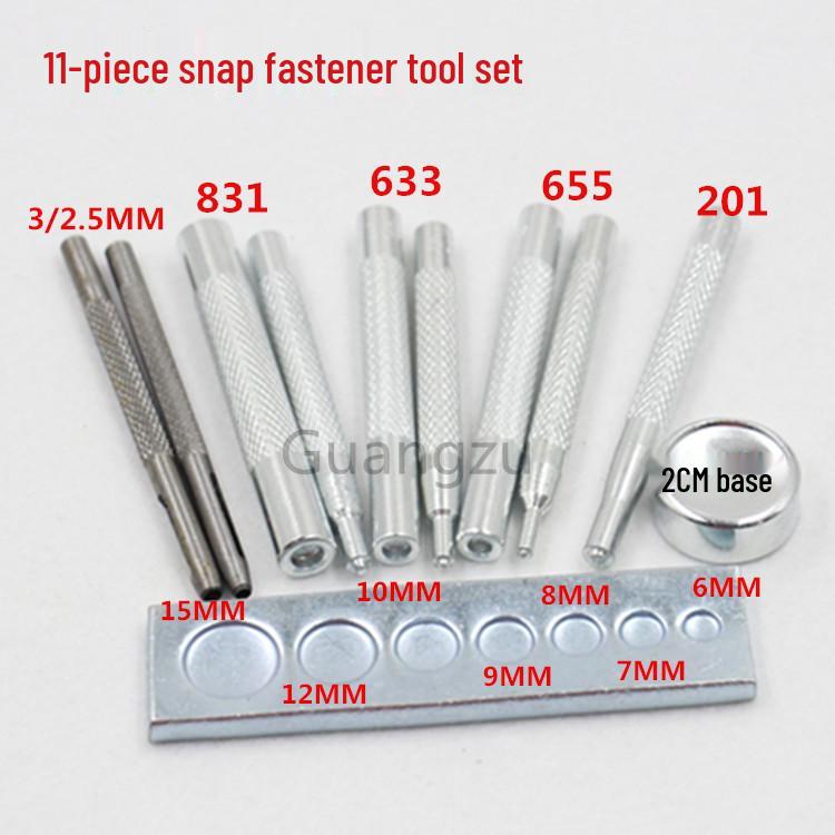 11-Piece Snap Fastener Tool Set with 633/655/831/201 Rivet Base and Hole Punch
