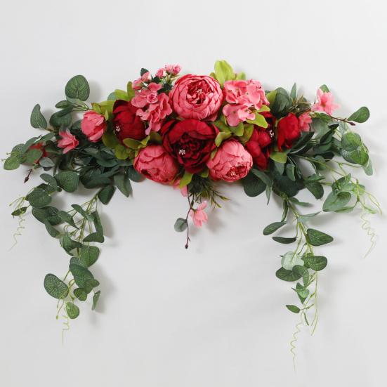 Artificial Peony Flower Swag with Green Leaves Wedding Party Arch Flower Welcome Sign Decorative Floral Swag Door Lintel Wall Window Decor