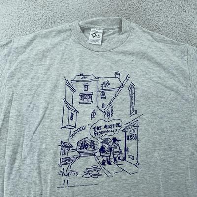 Vtg Sidney Harris Camicia Fibonacci XL Grigio Scienza Cartone Animato Matematica Fumetto Arte Battuta