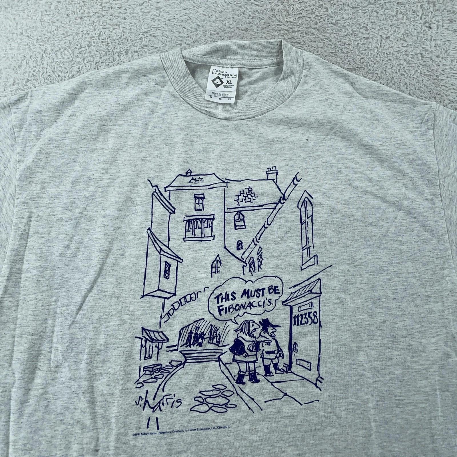 

Vtg Sidney Harris Fibonacci Shirt XL Gray Science Cartoon Math Comic Art Joke 3XL
