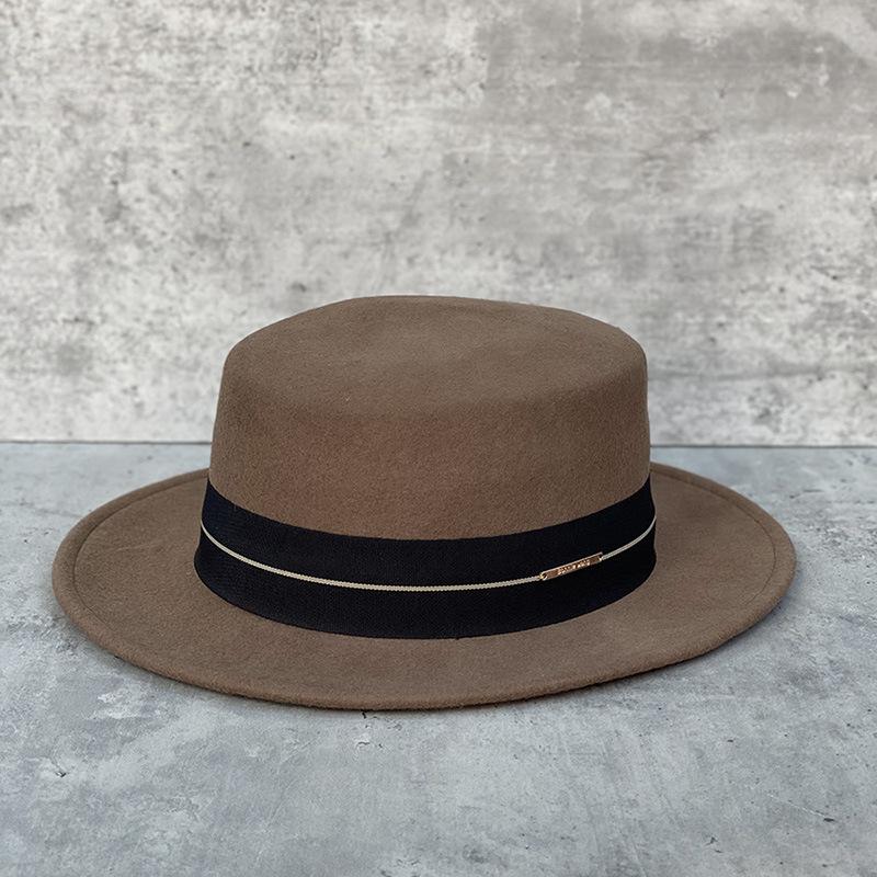 Simple And Fashionable Sticker, White Wool Woolen Flat Hat, Women'S Autumn And Winter Travel, Elegant Retro Wide-Brimmed Top Hat Shows Small Face