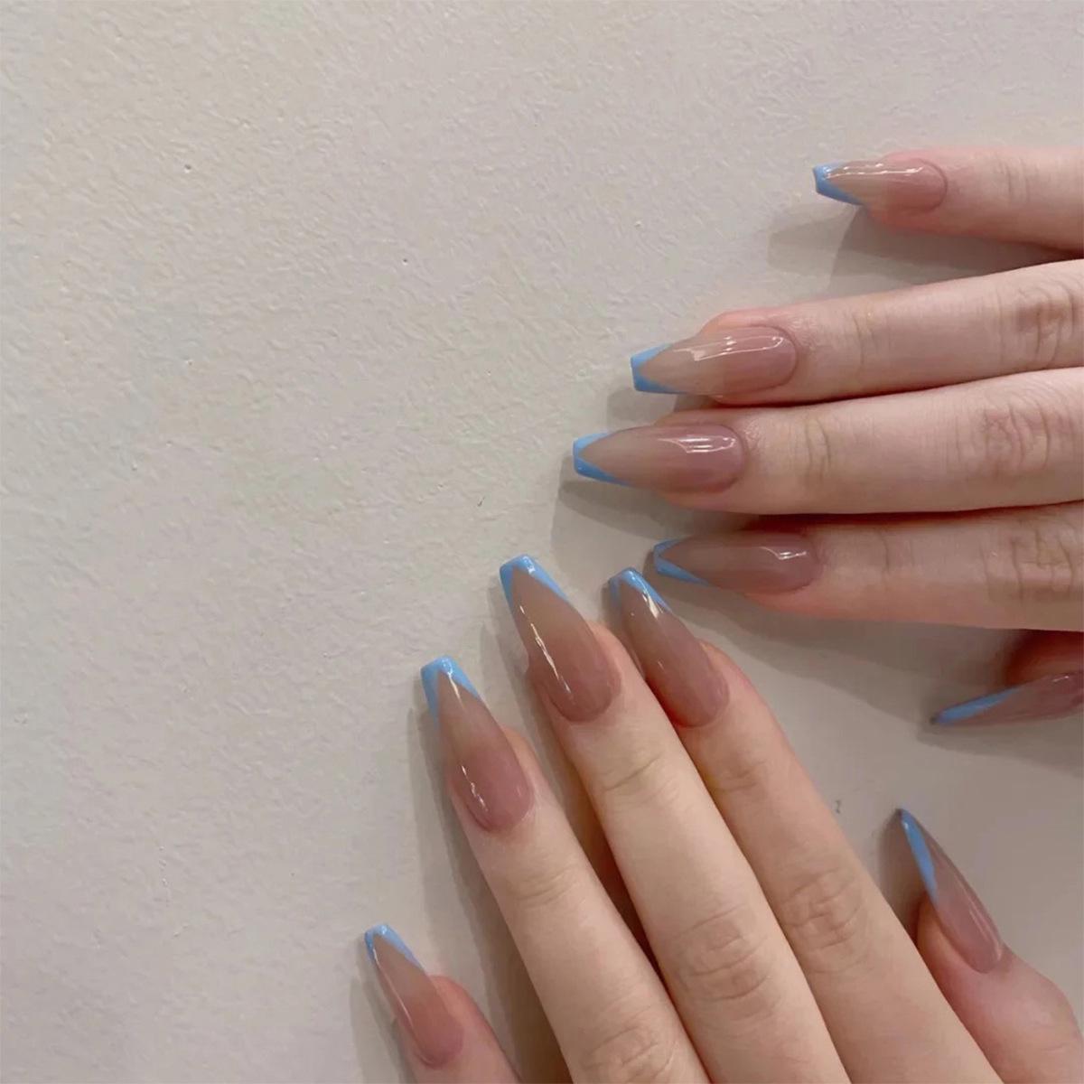 Sky Blue French-Style Removable False Nail Stickers