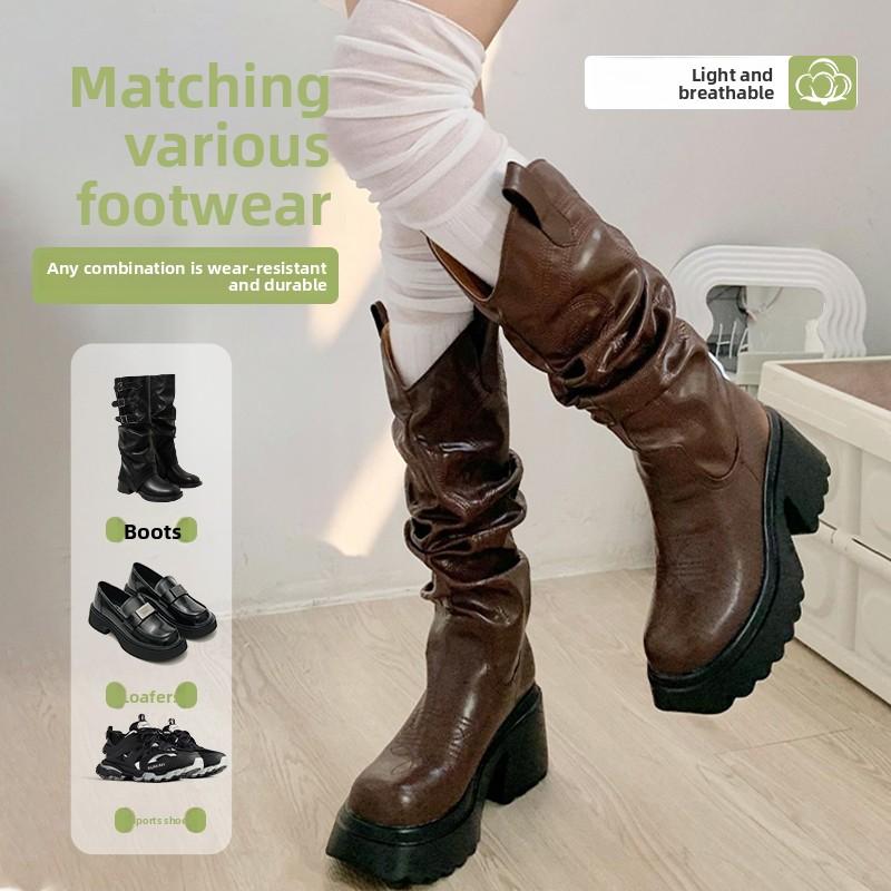 Matching Boots Socks - Long Knee-length Stockings In White for Autumn and Winter, Without Bones, Pile-style Stockings, Long Boots, Long Socks