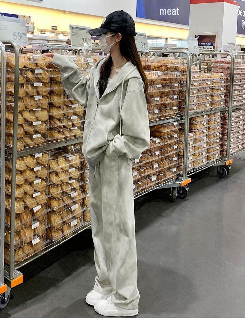 Women's Tie-Dye Athletic Suit: Spring/Autumn Korean Style, Loose Slim Fit, Hooded Sweatshirt & Sweatpants, Casual Two-Piece Set.