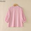 ZANZEA Women Commute Casual V-Neck Stripe Print Loose 3/4 Sleeve Blouse