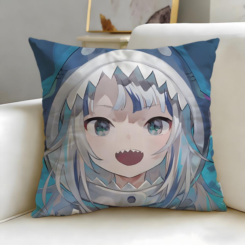 virtual idol Gawr Gura Hololive EN Cushion Cover Soft EasyWash Pillow Case Versatile for Couch Bed Travel and Office