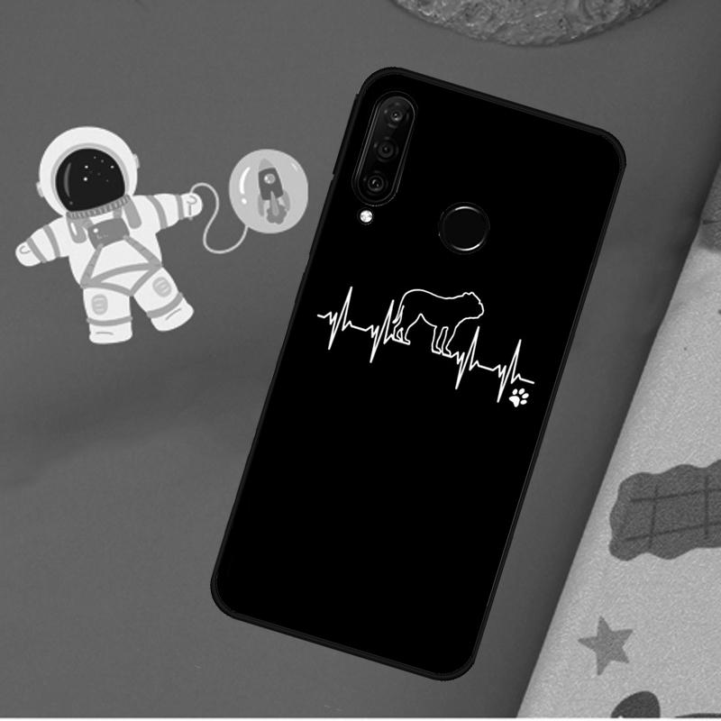 English Bulldog Heartbeat For Huawei Nova Y72 Y73 Y60 Y70 Y90 Y61 Y91 7i 8i 11i 12i 12s 9 10 SE P20 P30 P40 Lite Case