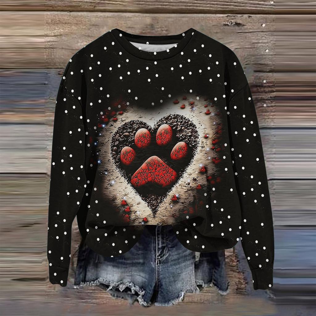 Kadın Moda Baskılı Uzun Kollu Bol Yuvarlak Yaka Sweatshirt Üst Sonbahar
