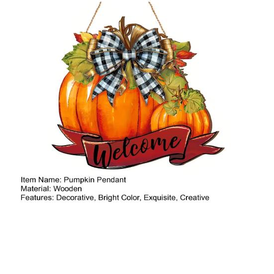 High-definition Printed Pumpkin Fall Welcome Sign, Thanksgiving Door Hanger, Wooden Decor Solid Wood Hanging Porch Sign for Autumn Harvest Farmhouse