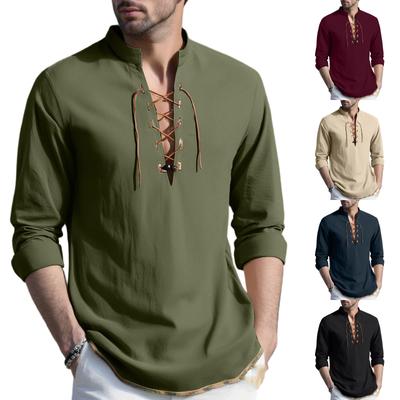 Men's Casual And Fashionable Cotton And Linen Solid Color Round-neck Long-sleeved