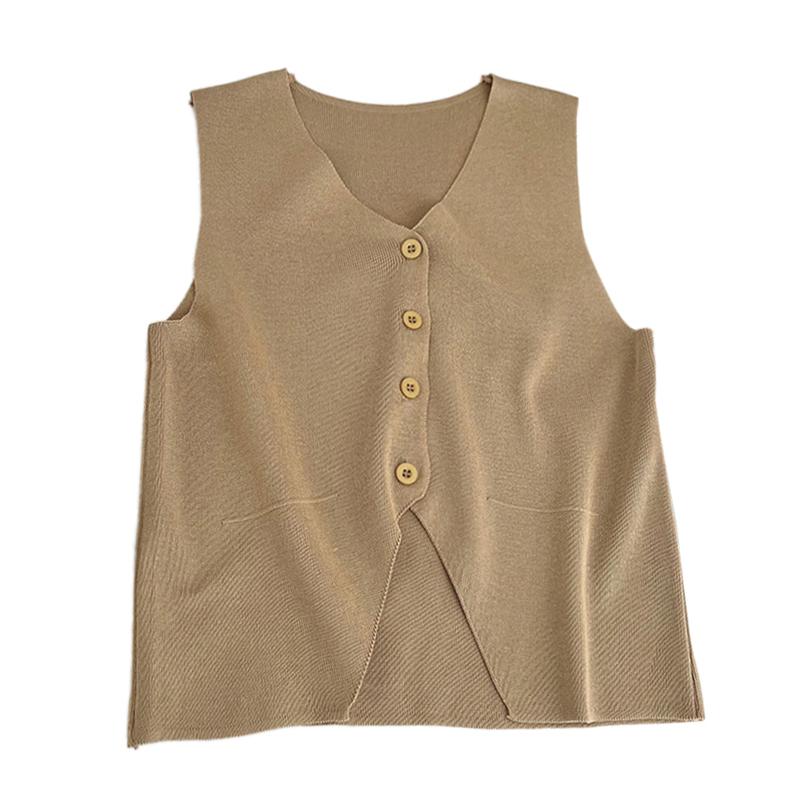 Causal Brief Women's Tank Top Single Breasted Retro V Neck Knitted