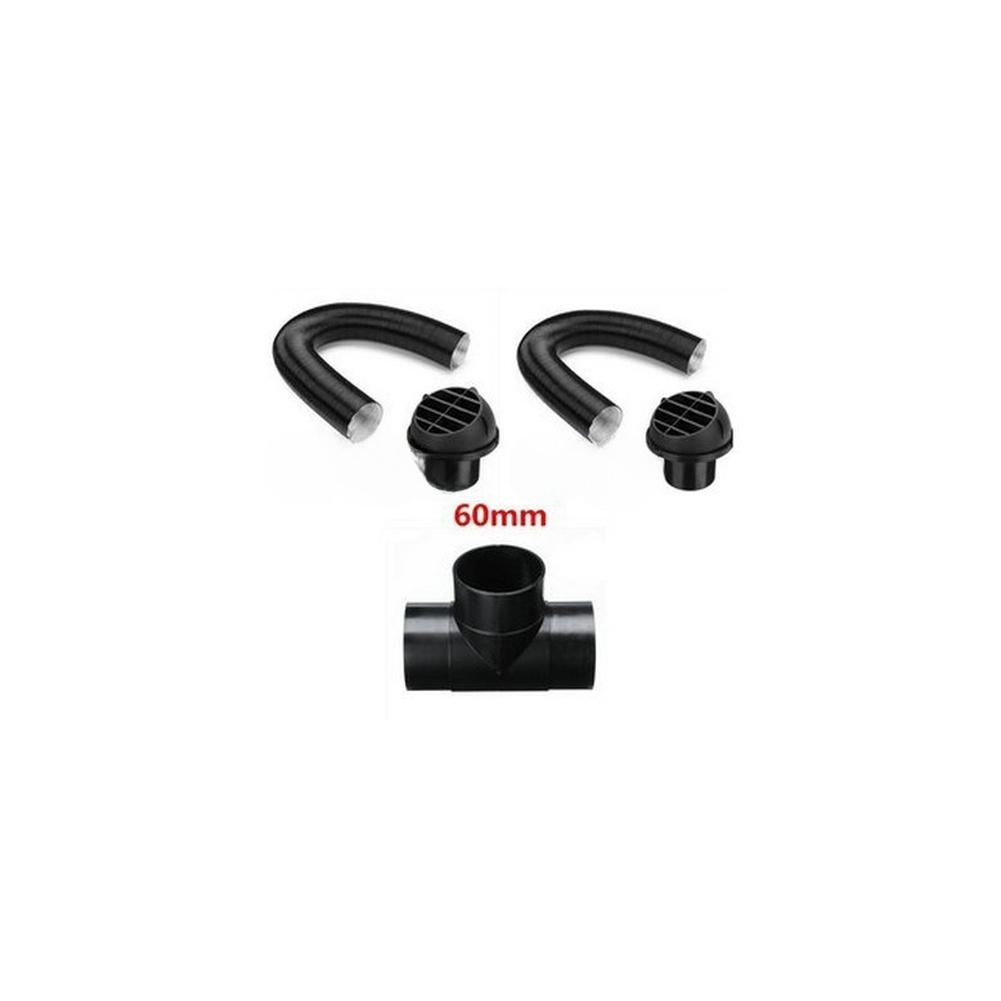 Vehicle Heating System Air Outlet Deflector 60mm with Two Flexible Ducts and T Tee Connector for Stationary Use