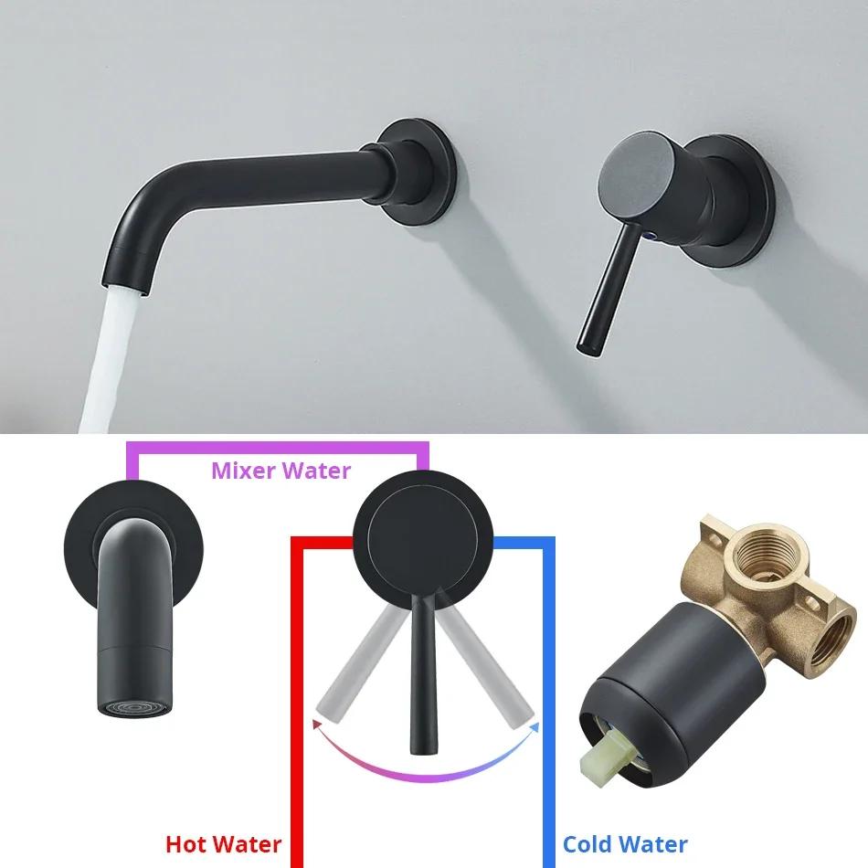 Brushed Gold/Black Basin Faucet Concealed Wall Mounted For Bathroom Faucets Bath Basin Sink Tap Bathtub Hot And Cold Water Mixer
