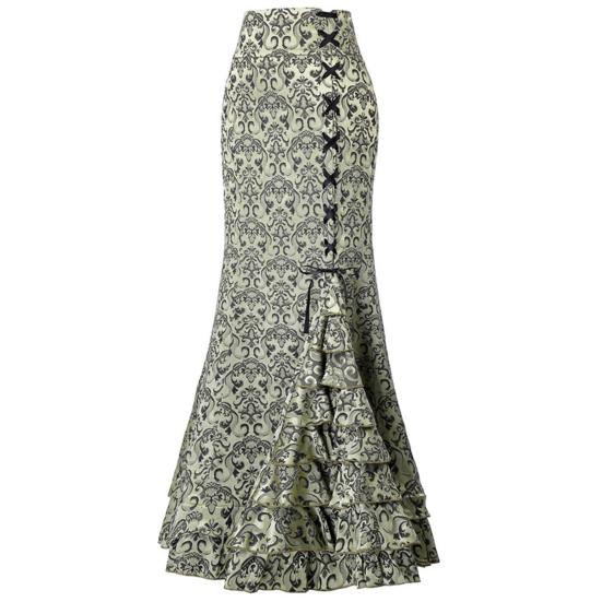 Halloween Skirt Jacquard Fishtail Women Punk Style Vintage Ruffles Bodycon Skirt