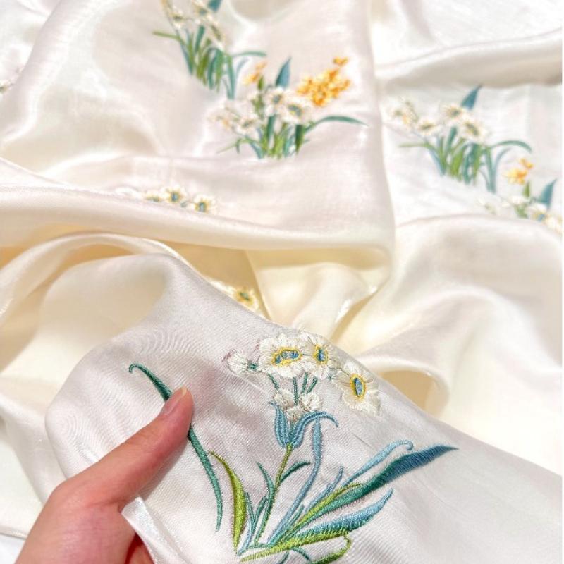 Hanfu Ancient Style Narcissus Embroidered Fabric DIY Sewing Skirt Children's Clothing Ladies Cheongsam Clothing Fabric