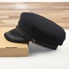 Chapeau de capitaine - grande taille noir à dessus plat - chapeau homme pour grandes tailles de tête - casquette de marin style britannique - chapeau mode décontracté pour personnes d'âge moyen et âgées