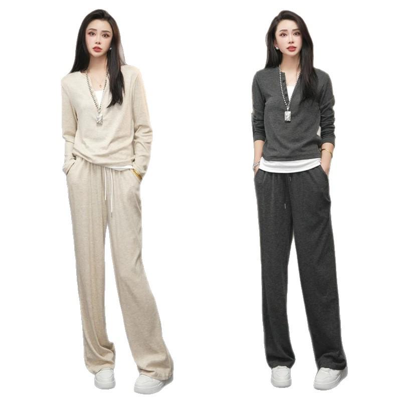 Autumn 2025 Stylish Slimming No-Hat Sticky Rice Two-Piece Casual Draping Outfit