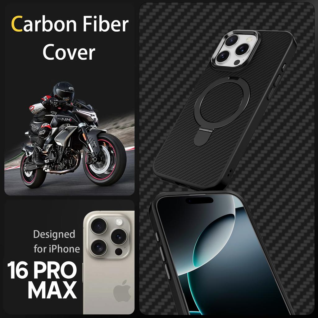 For iPhone 11 12 13 14 15 16 Pro Max Plus Phone Case Magnetic Metal Stand Kevlar Pattern Carbon Fiber Anti Drop Slim Cover