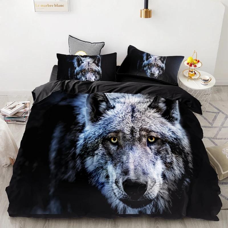 3PCS Wolf Tiger Lion Animal Pattern Bedding Sets Home Bedclothes Super King Cover Pillowcase Comforter Polyester Bedding Set