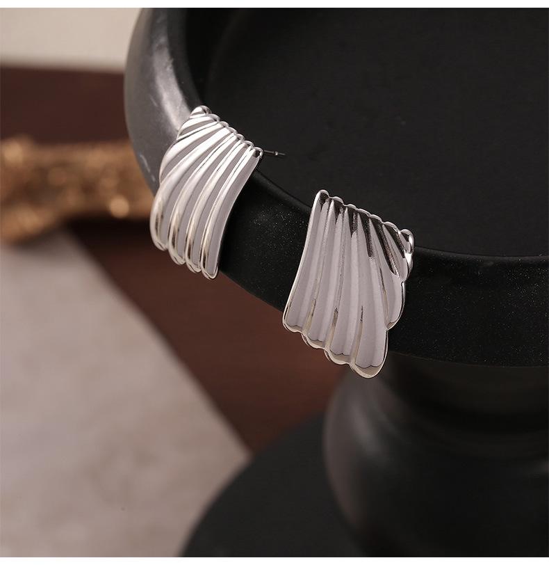 Summer Titanium Steel Striped Square Stud Earrings - European & American Fashion