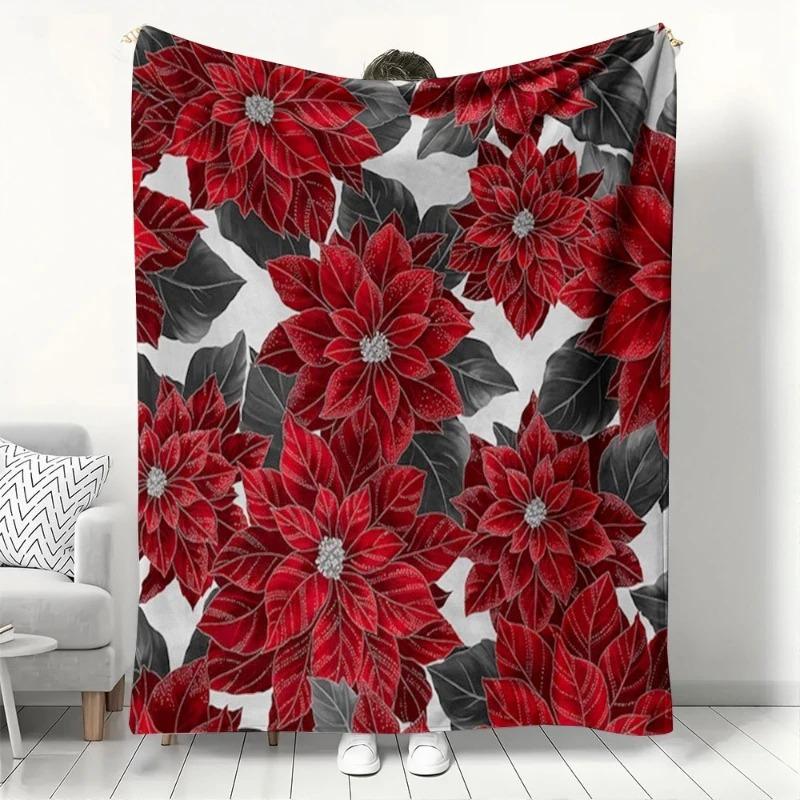 

Cozy Soft Warm Flannel Throw Blankets for Sofa Bed Couch Christmas Flower Printed Blanket for Winter Home Decor Holiday Gift 70x100cm білий