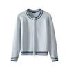 Women's O Neck Long Sleeve Cardigan Regular Fit Casual Knit Sweater Full Zip Striped Jacket