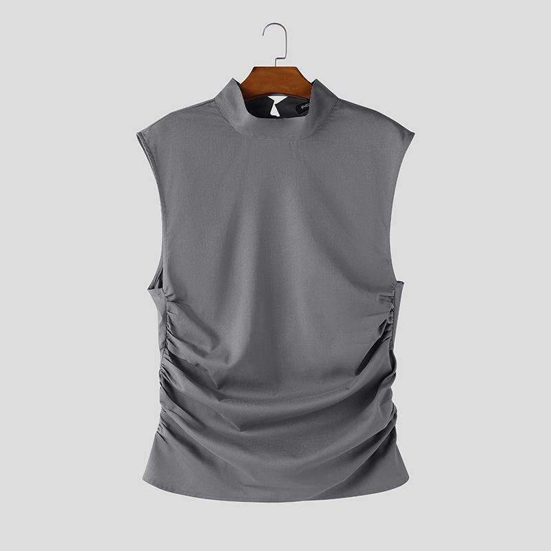 INCERUN Men Stand Collar Sleeveless Elastic Waist Fitted Casual Twisted Tank Tops