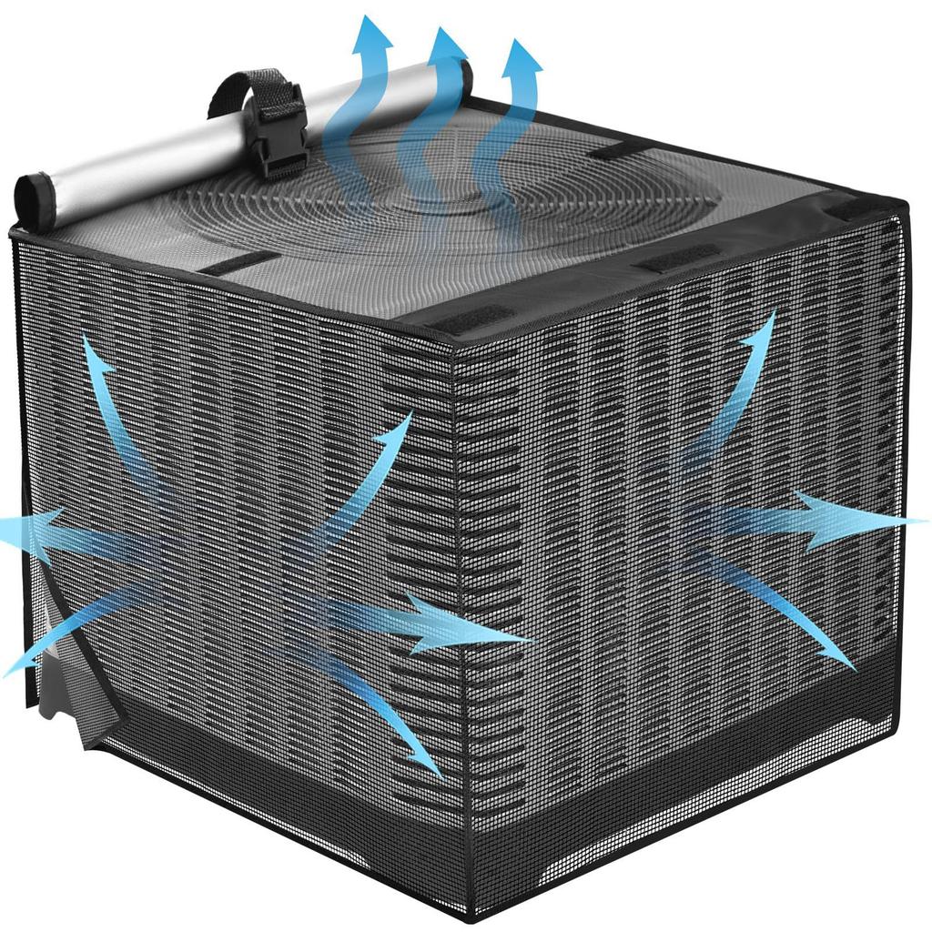 Outdoor Air Conditioner Cover PVC Mesh Leaf Guard Breathable Waterproof 2-in-1 Black for Outside Unit