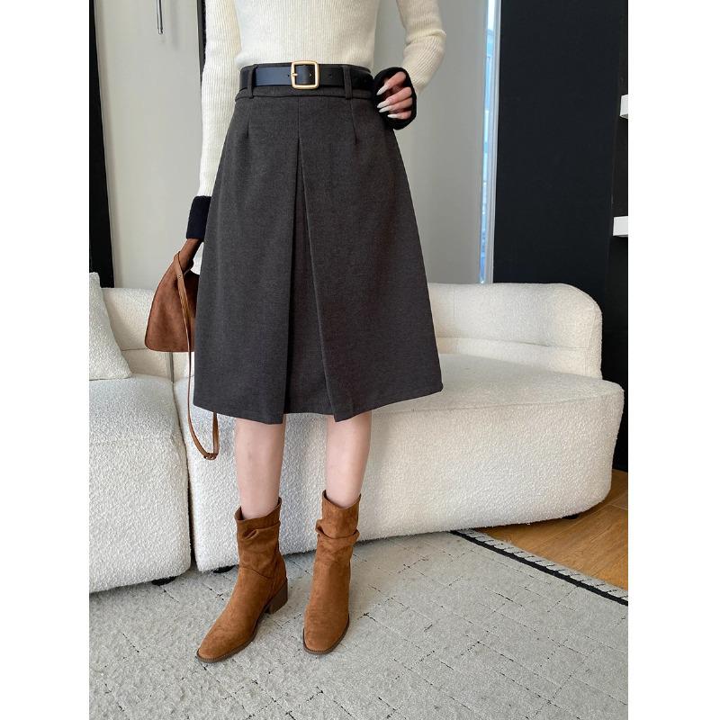 Sinan City Pleated High-Waisted Woolen A-Line Skirt SN8426 Large серый