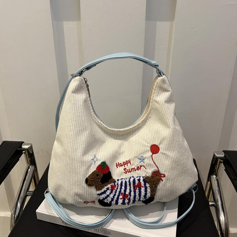 Damen Cord Tragetasche mit großer Kapazität Mode Dackel Niedlich Reißverschluss Schulter Umhängetasche für Arbeit oder Reise CLE