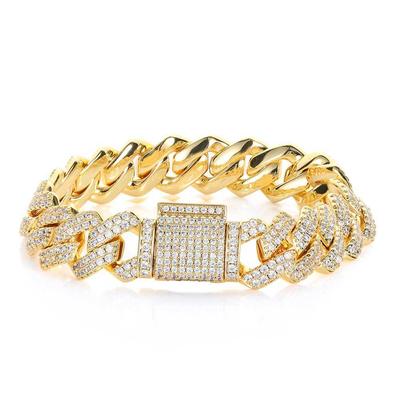 European And American Hip-Hop Bracelet 14Mm Rhombus Chain Micro-Inlaid Zircon Bracelet Trendy Bar Men'S Bracelet