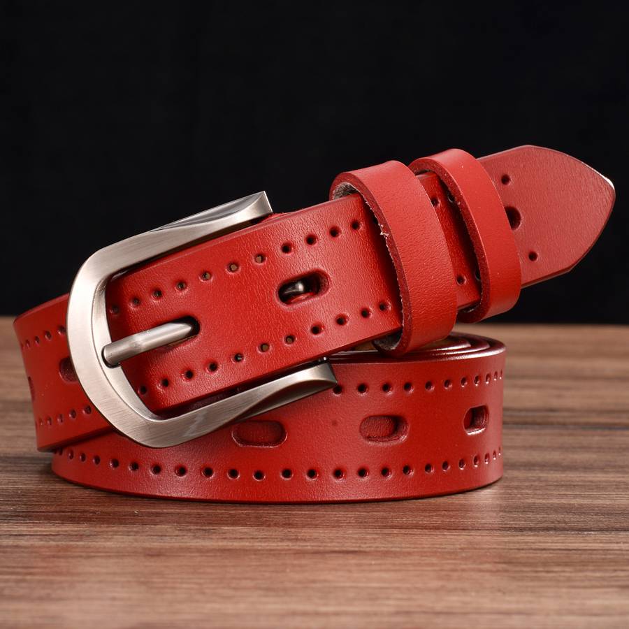Women's Leather Belt Female Strap Waistband Hollow Out Belt Pin Buckle Length:95-110cm Black\Red\Coffee\Orange