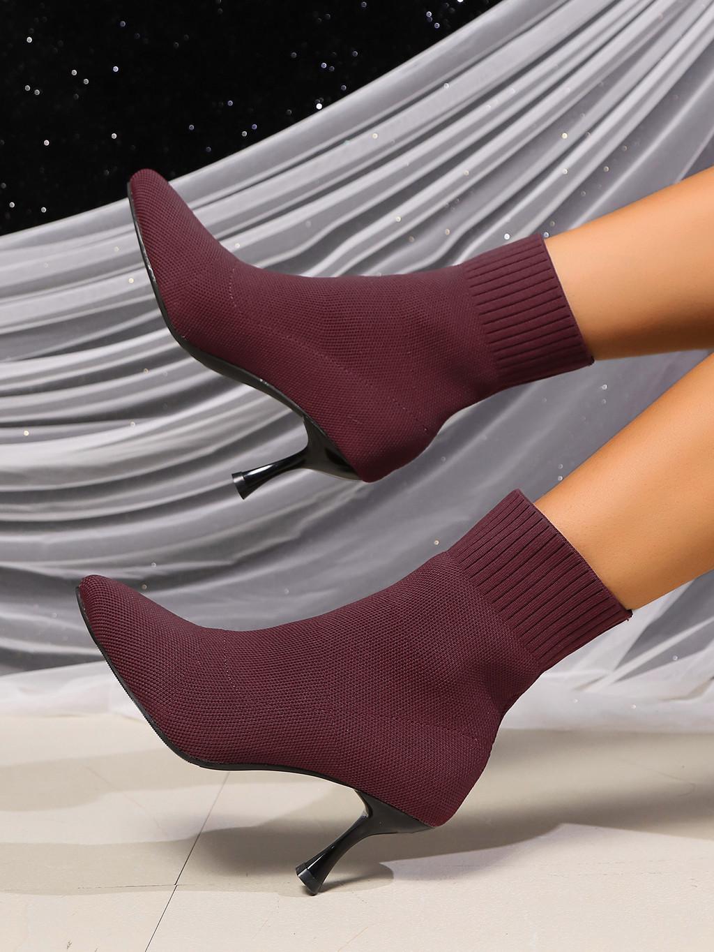 

Женские премиальные ботинки Мартин с элегантным острым носком и высоким каблуком для стильного образа Burgundy,43