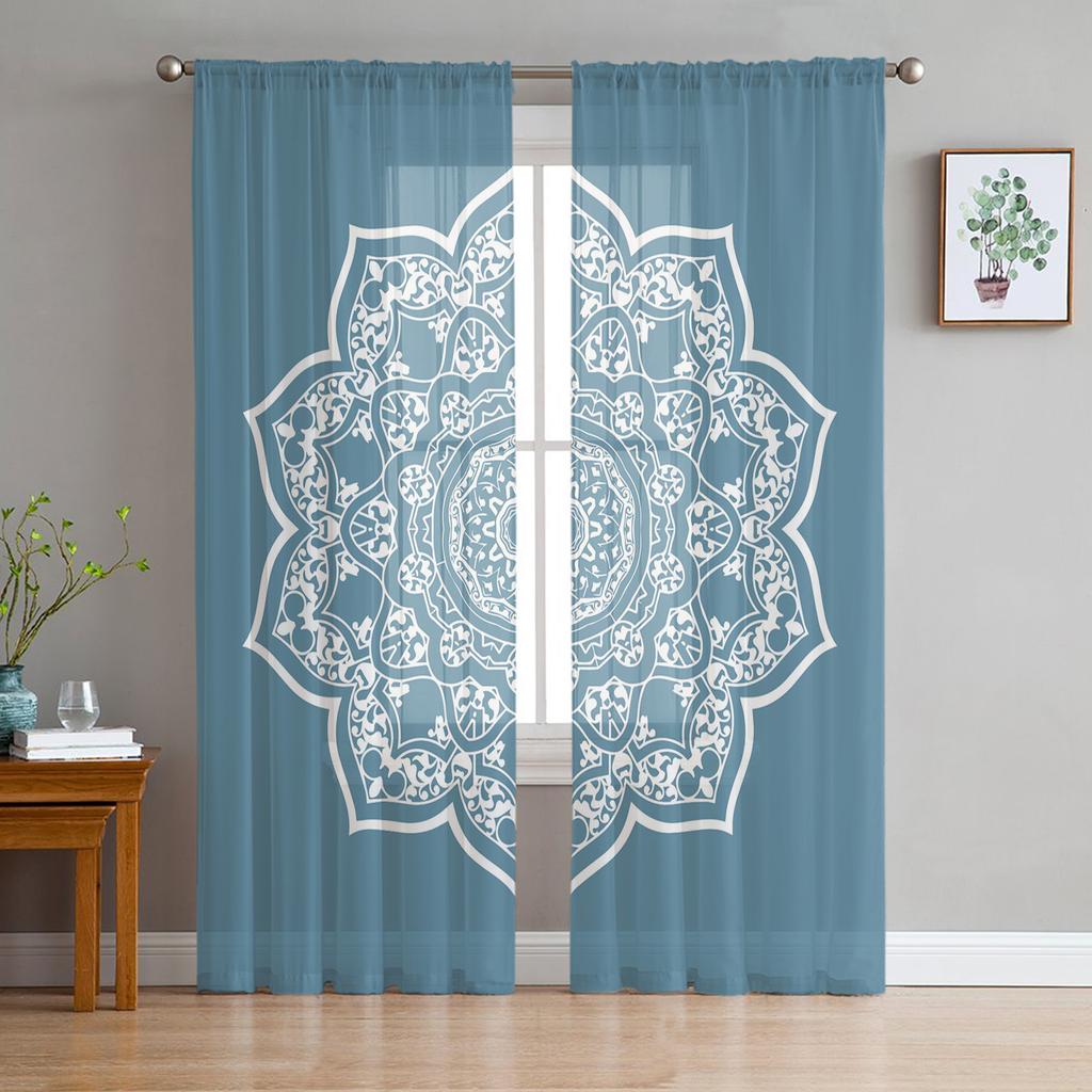 Bohemian Mandala Sheer Voile Curtains for Living Room Bedroom Exotic Style Window Tulle Curtains Transparent Chiffon Curtain