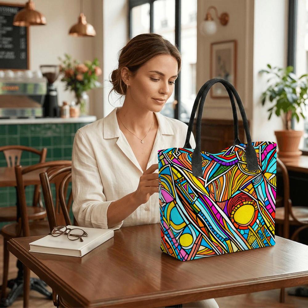 Colorful Abstract Print Tote Bag Large Capacity Daily Carry Casual Shoulder Bag for Shopping Travel