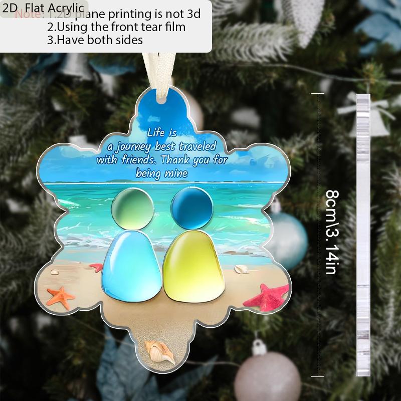 1pc/2pcs Snowflake-Shaped Sea Acrylic Keepsake, Sea AcrylicFriendship Christmas Tree Hanging Ornament,Acrylic Friendship Gifts for Best Friends