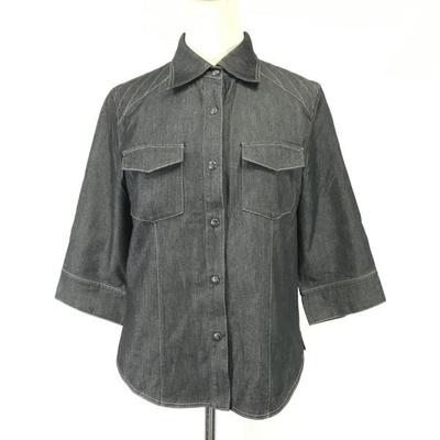 Leilian Cotton Silk 3/4 Sleeve Denim Shirt Jacket Women's 7 gray(USED)