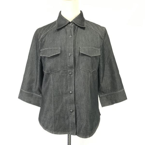 

USED/Leilian cotton silk 3/4 sleeve denim shirt jacket women s 7 gray