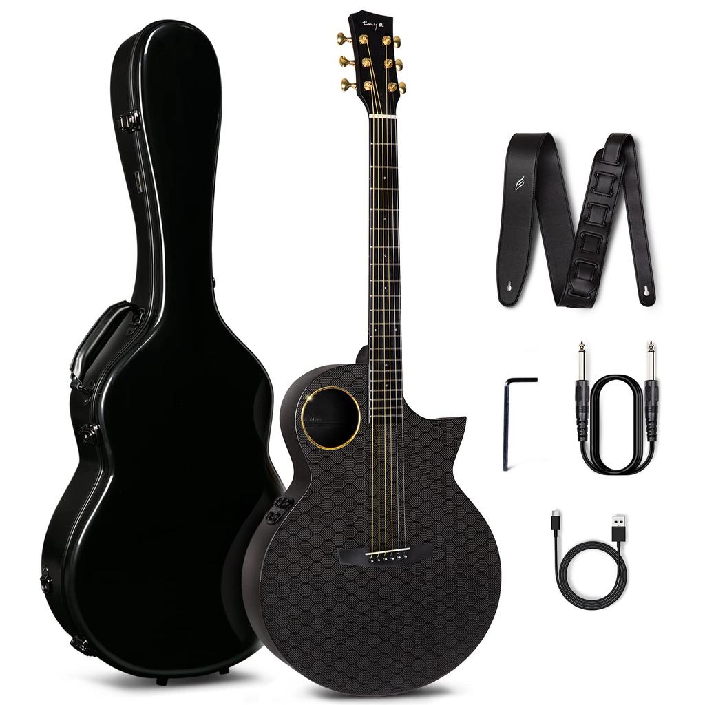 Enya X4 Pro Gitar med Karbonfiber AcousticPlus Hardkoffert og Lærreim 41" Akustisk/Elektrisk Pickup,