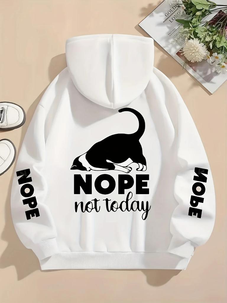 Casual Woman Men Hoodies Nope Not Today Cute Cat Printing Pullovers Loose Pocket Warm Fleece Sweatshirts Autumn Female Clothing