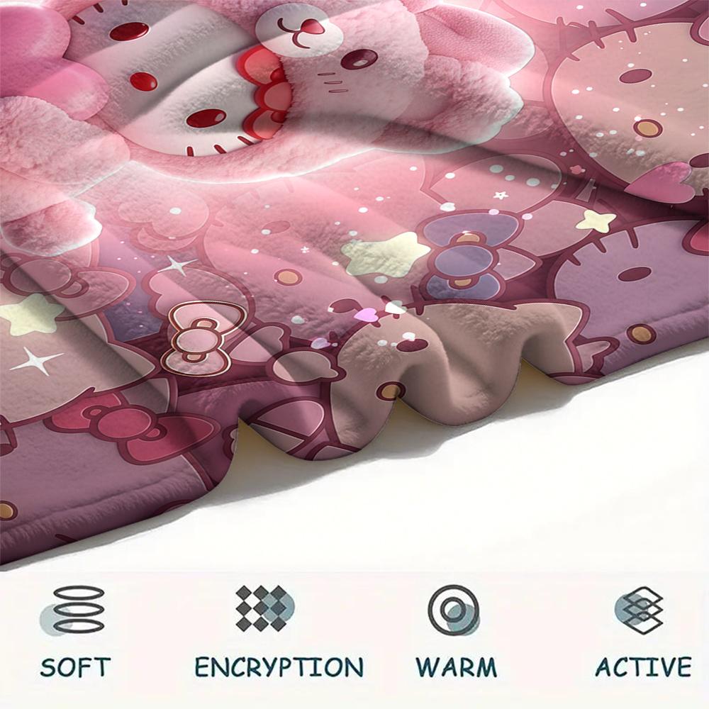 1PC Hello Kitty Cartoon Print Flannel Blanket, High quality All Seasons, Home Decor, Warmth and Comfort, Perfect for Christmas Gifts